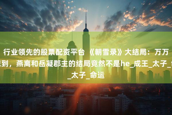 行业领先的股票配资平台 《朝雪录》大结局：万万没想到，燕离和岳凝郡主的结局竟然不是he_成王_太子_命运