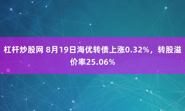 杠杆炒股网 8月19日海优转债上涨0.32%，转股溢价率25.06%